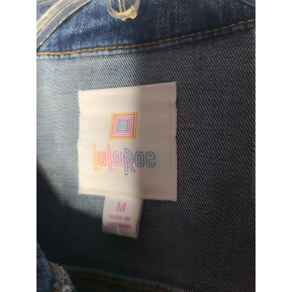 LuLaRoe Women's Blue Polka Dot Cotton Stretch Denim Jacket Medium - Picture 4 of 8